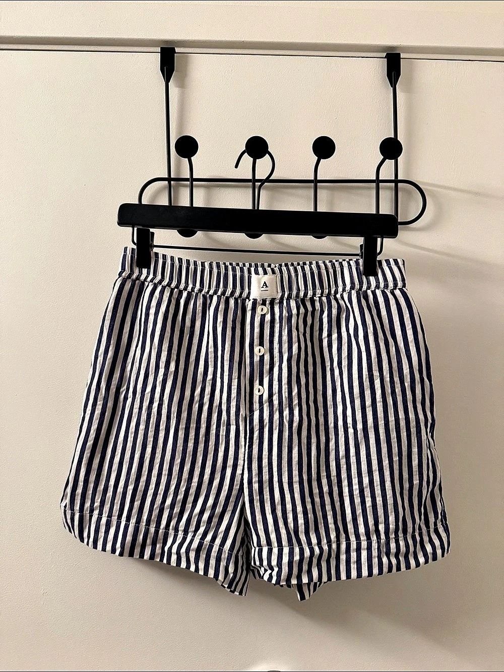 SANTHOPROJECT Striped Cotton Shorts in Blue & White Small